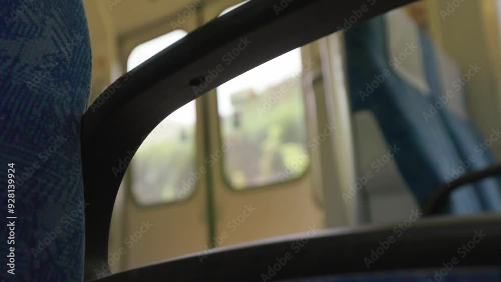 B-roll shot of countryside train moving - with passing greens - out of focus B-roll shot of countryside train moving - with passing greens - out of focus