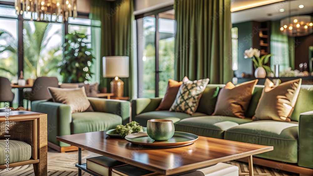 Fototapeta premium Green Living Room Interior Design.