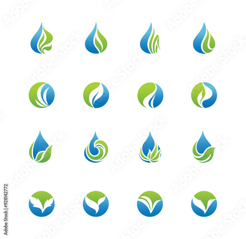Leaf and Water Logo Set 