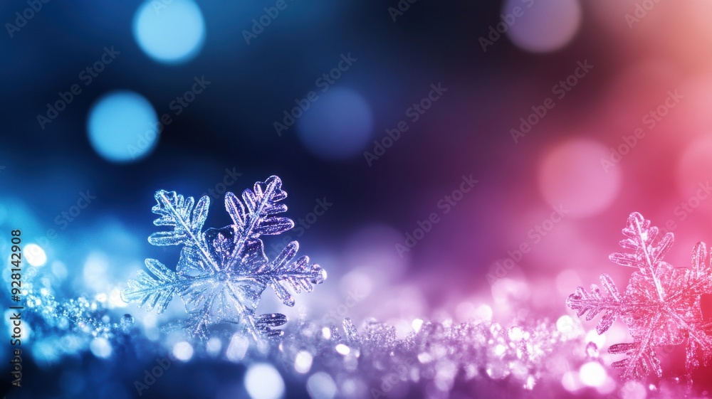 Captivating winter scene featuring delicate snowflakes amidst vibrant, colorful bokeh effects, evoking a magical atmosphere. Captivating winter scene featuring delicate snowflakes amidst vibrant, colorful bokeh effects, evoking a magical atmosphere.