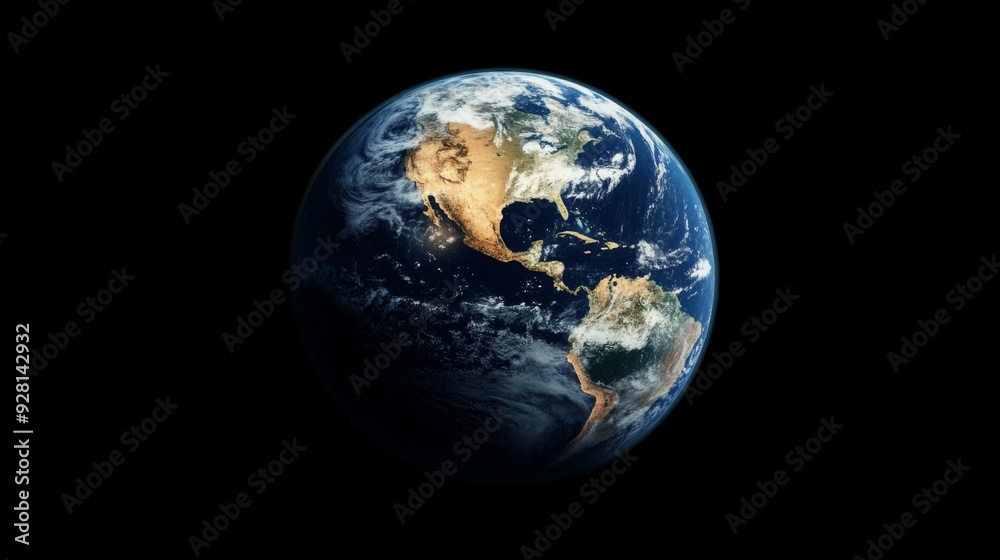 A detailed photo of the Earth, showing the North and South American continents with clouds and ocean. A detailed photo of the Earth, showing the North and South American continents with clouds and ocean.