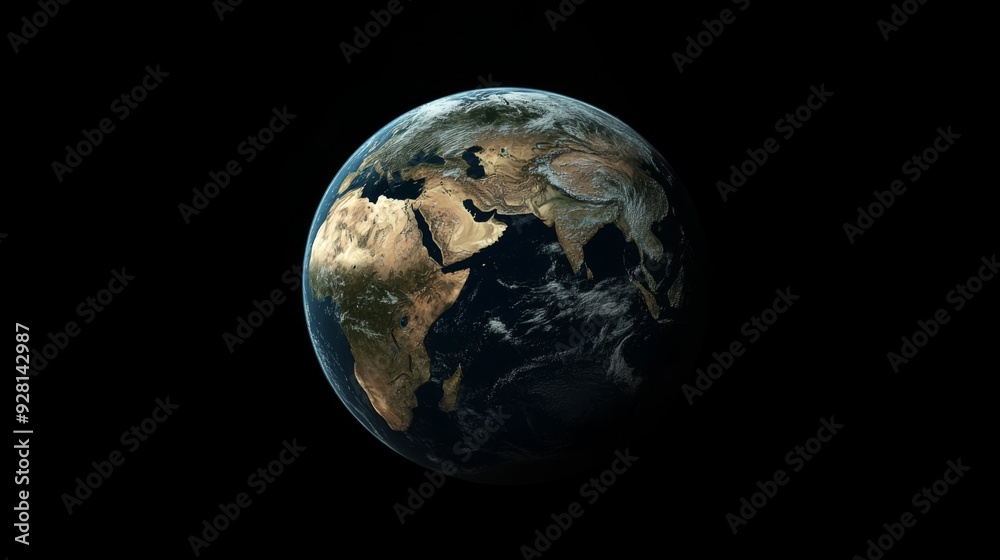 A detailed, realistic image of Earth with clouds and continents, set against a black background. A detailed, realistic image of Earth with clouds and continents, set against a black background.