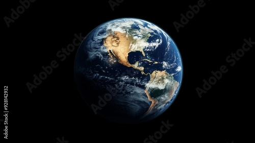 A detailed photo of the Earth, showing the North and South American continents with clouds and ocean.