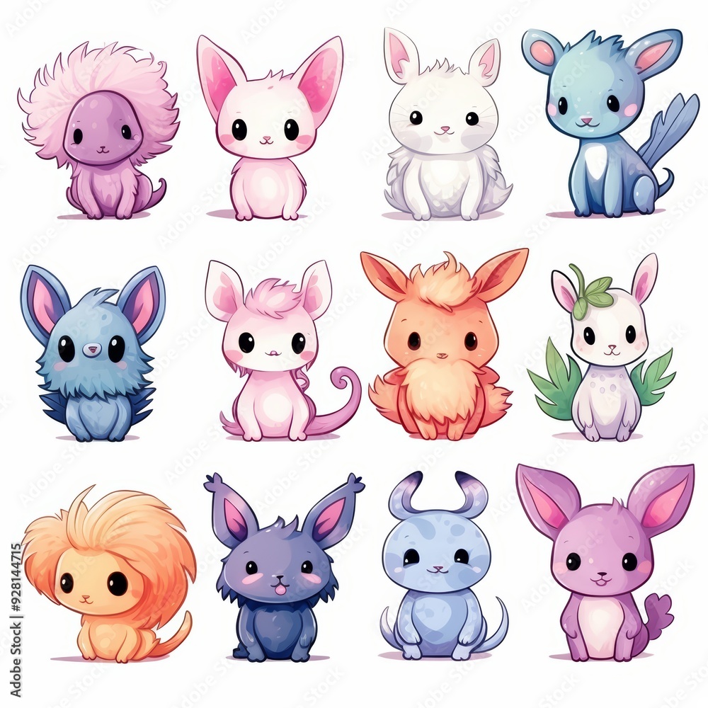 Set of Cute Cartoon Animals with Different Colors and Styles. Set of Cute Cartoon Animals with Different Colors and Styles.