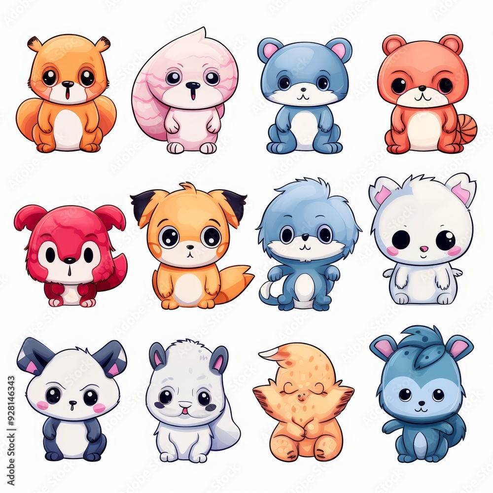 Cute Cartoon Animal Characters in Various Poses. Cute Cartoon Animal Characters in Various Poses.