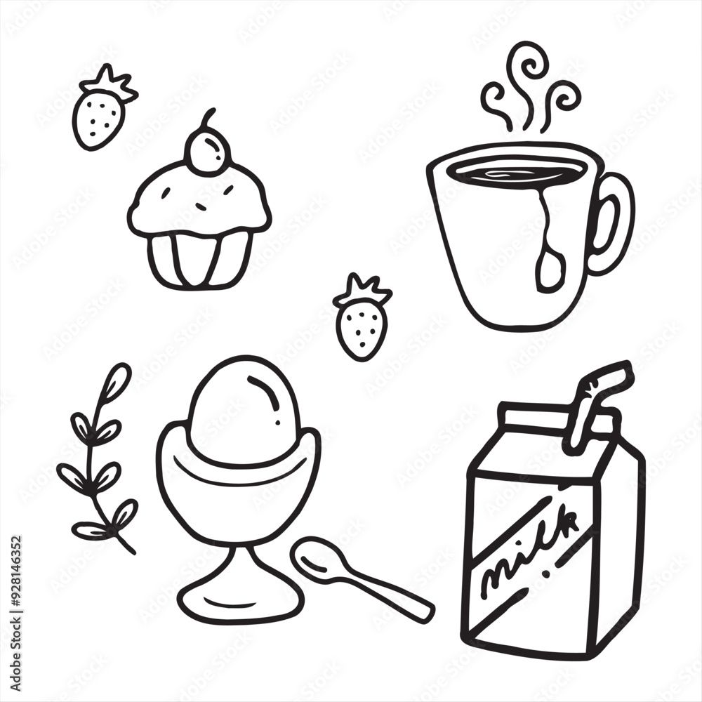 Handdrawn line art Breakfast elements Handdrawn line art Breakfast elements