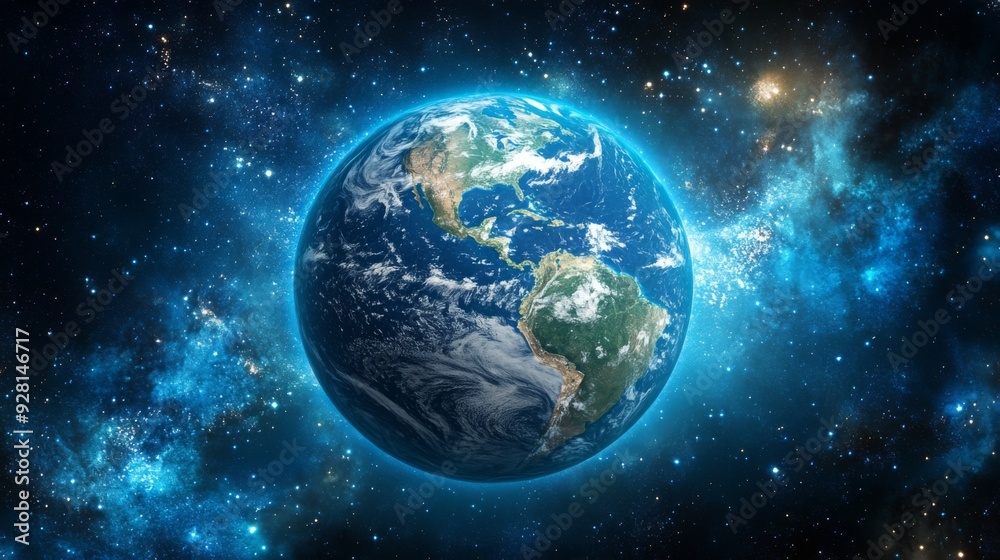 Fototapeta premium Earth in Space with Starry Background.