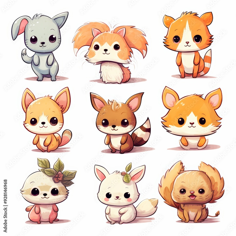Adorable Cartoon Animals Illustration Set. Adorable Cartoon Animals Illustration Set.