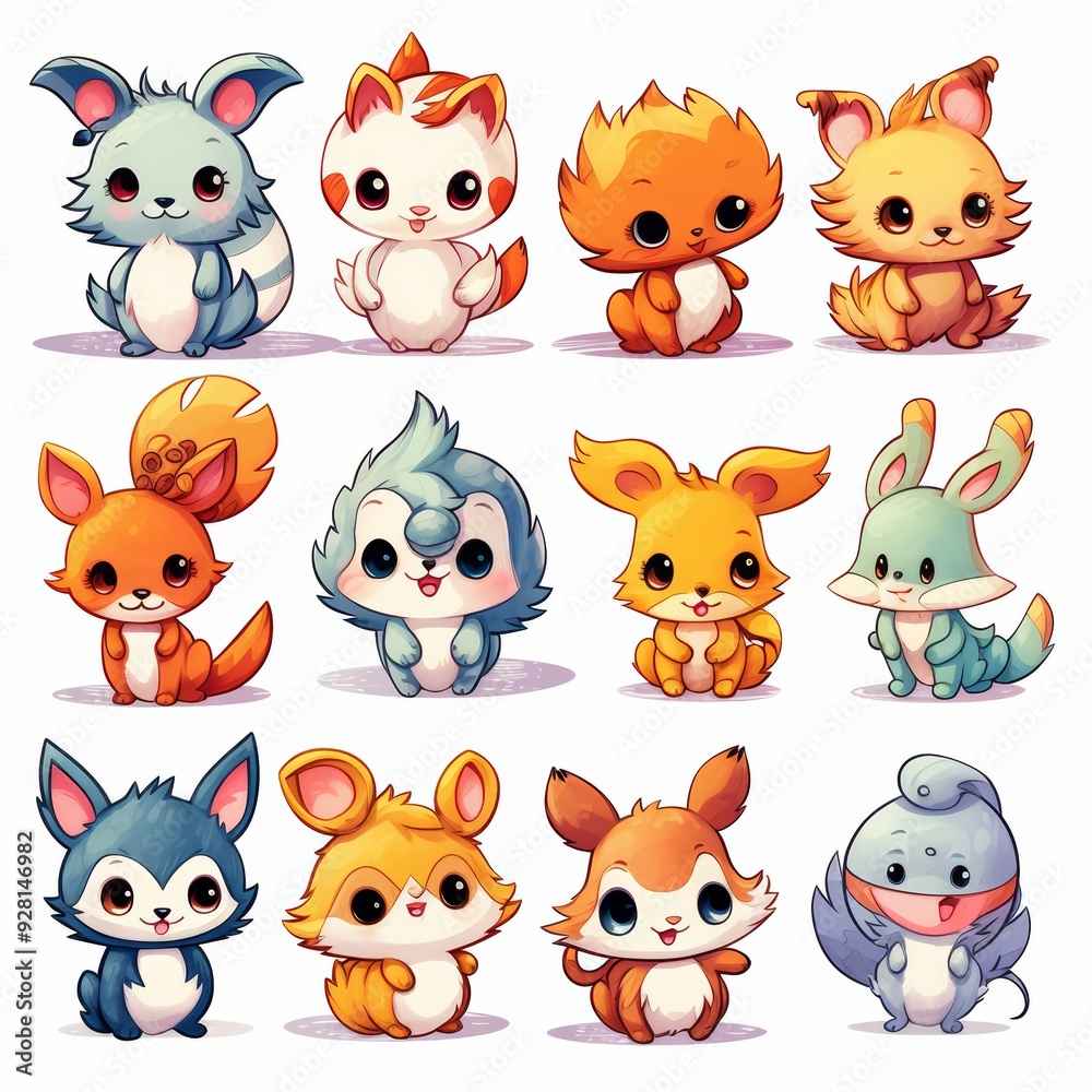 Adorable cartoon animal characters with big eyes and happy expressions, perfect for children's books or illustrations. Adorable cartoon animal characters with big eyes and happy expressions, perfect for children's books or illustrations.