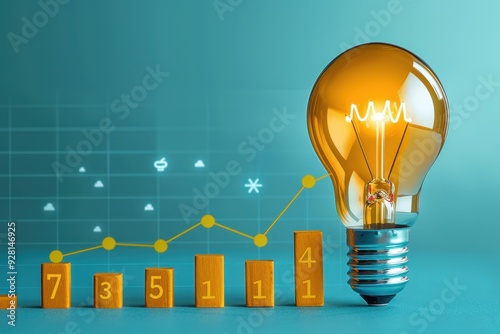 A creative illustration of a light bulb representing innovation and growth in business metrics with a blue background.