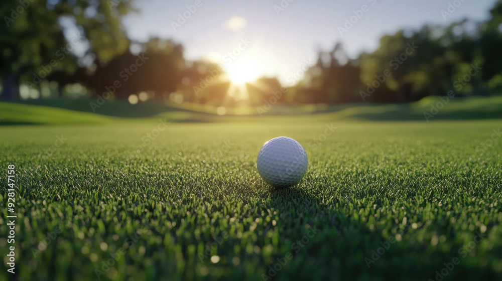 The golf ball is on a green lawn in a beautiful golf course with morning sunshine. The golf ball is on a green lawn in a beautiful golf course with morning sunshine.