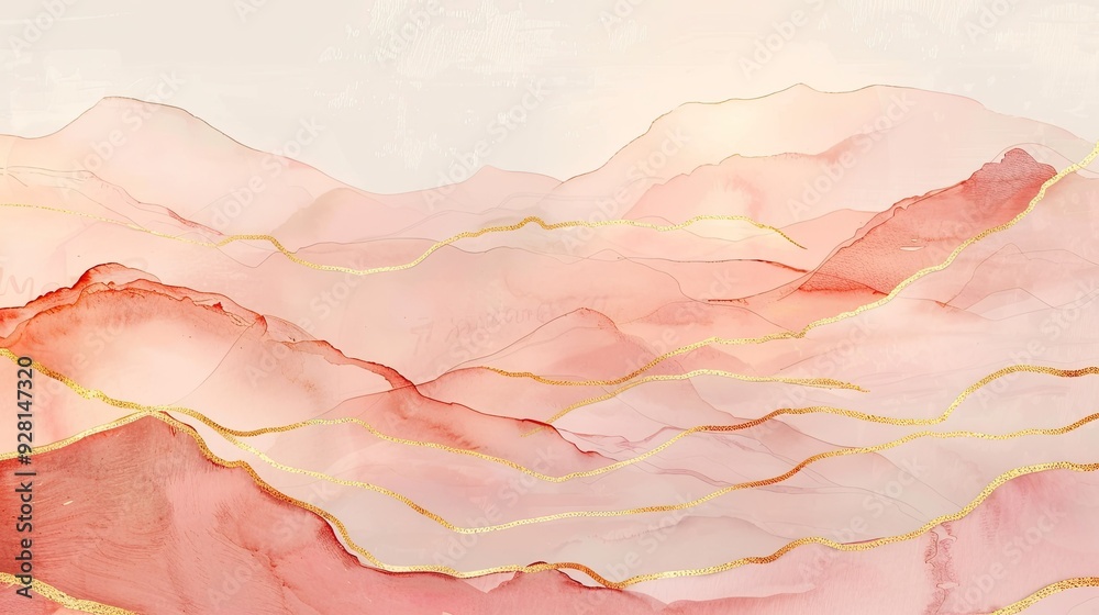 Abstract Mountain Landscape with Gold Accents Abstract Mountain Landscape with Gold Accents
