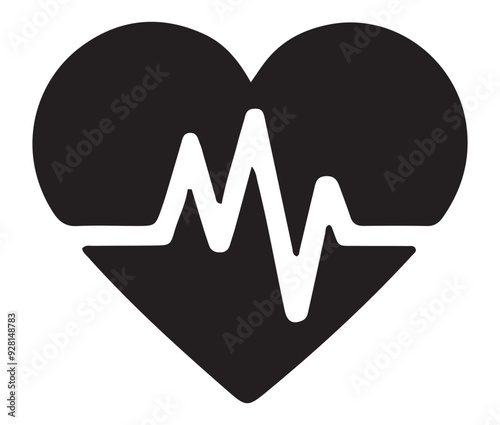heart and heartbeat silhouette vector