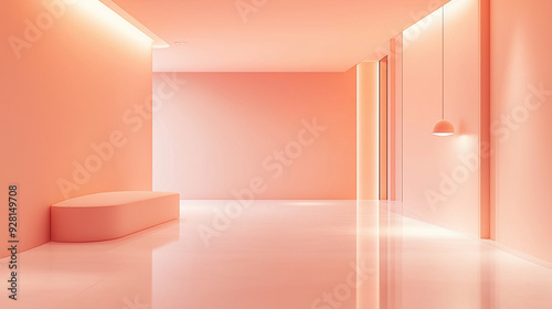A minimalistic pastel peach room with smooth