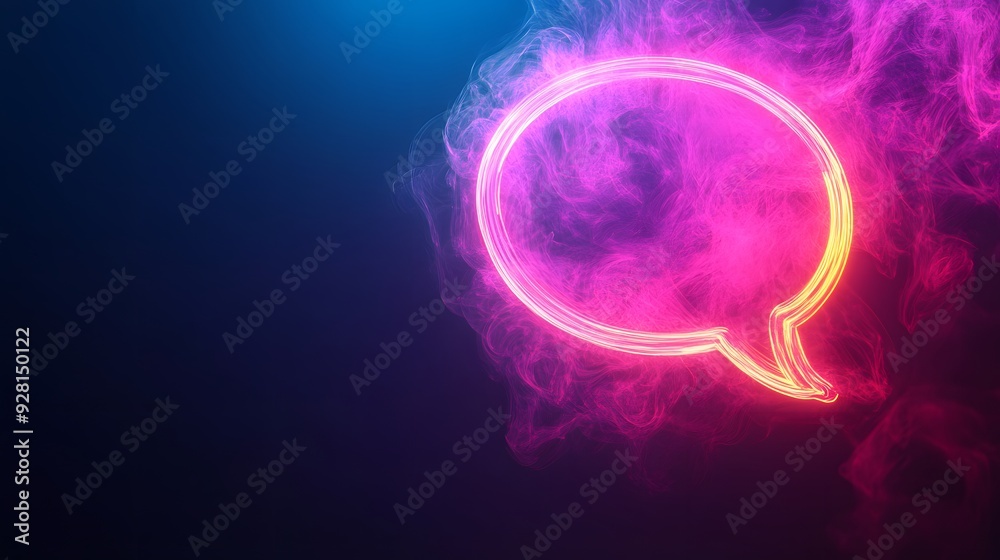 Glowing Speech Bubble in Abstract Pink and Blue Smoke Glowing Speech Bubble in Abstract Pink and Blue Smoke