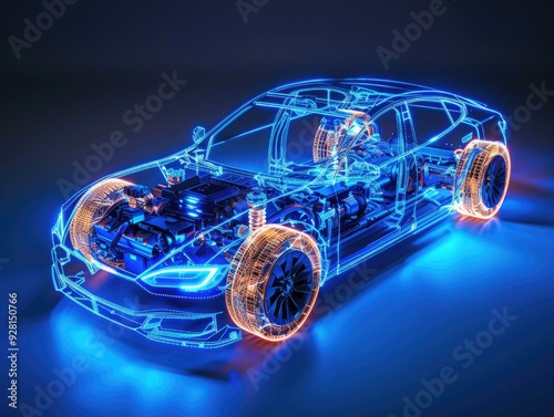 Car with Blue Wire Frame