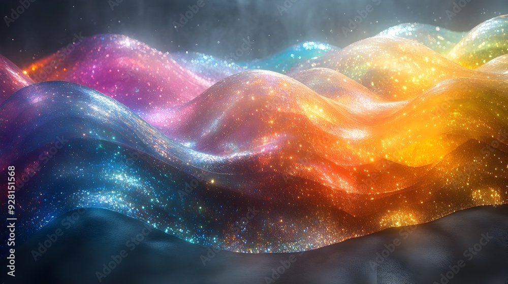 Fototapeta premium Mesmerizing Prismatic Light Waves Cascading Across Surreal Gradient Backdrop