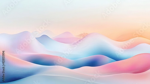 Abstract digital landscape with pixelated mountains and valleys, rendered in soft pastel tones, abstract design, digital nature concept