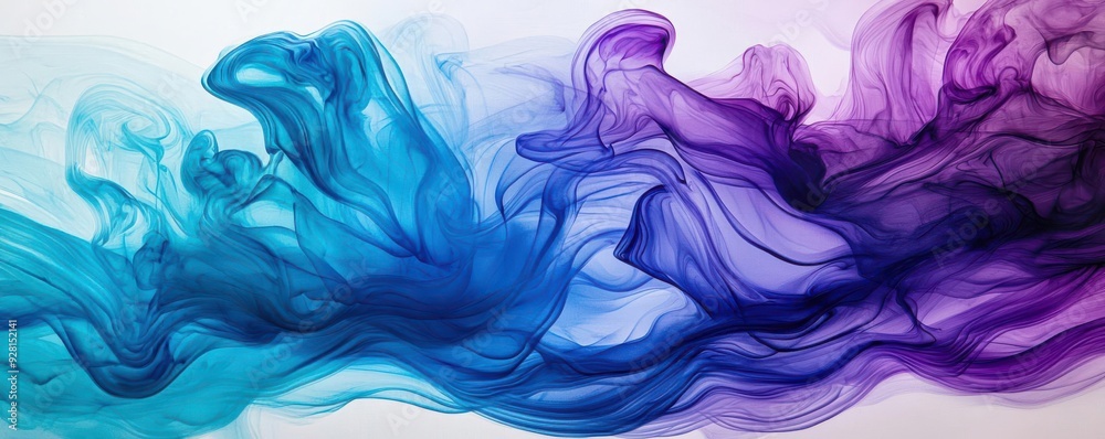 Fluid ink-like streaks in deep blues and purples, flowing across the canvas, abstract design, concept of movement and flow