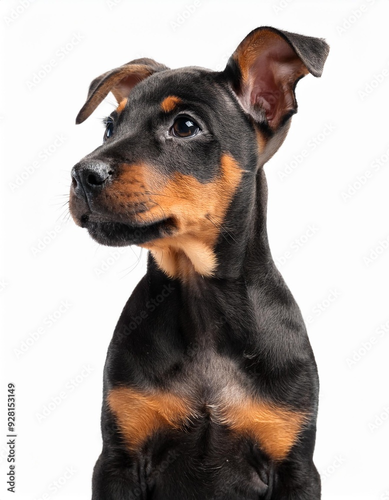 マンチェスター・テリアの子犬のポートレート（Manchester Terrier puppy portrait on white background）
