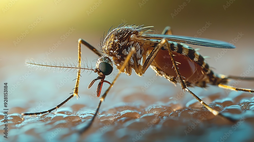 Fototapeta premium Close-up of a Mosquito on a Surface with a Blurred Background
