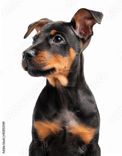 マンチェスター・テリアの子犬のポートレート（Manchester Terrier puppy portrait on white background） 