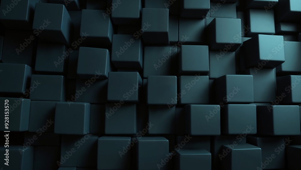 The image shows a wall or surface made up of a number of black square blocks. These blocks vary slightly in size and depth, creating a dimensional and interesting surface. The image shows a wall or surface made up of a number of black square blocks. These blocks vary slightly in size and depth, creating a dimensional and interesting surface.