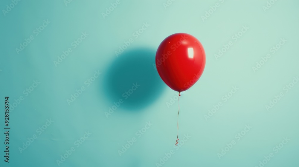 A red balloon floating against a light blue background, its reflective surface adding depth and interest to the simple composition. A red balloon floating against a light blue background, its reflective surface adding depth and interest to the simple composition.