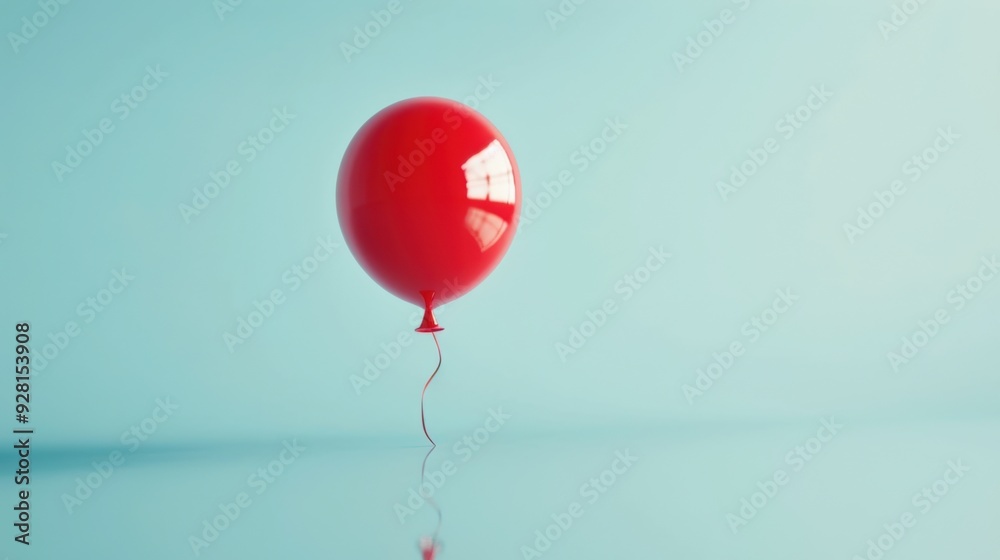 A red balloon floating against a light blue background, its reflective surface adding depth and interest to the simple composition. A red balloon floating against a light blue background, its reflective surface adding depth and interest to the simple composition.