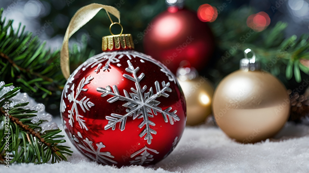 beautiful red ornament,blue ornament, bokeh in christmas illustration. beautiful red ornament,blue ornament, bokeh in christmas illustration.