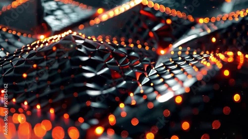 Abstract triangle background animation of glolws material, wave movement, slow, high quality, HD, red , orange