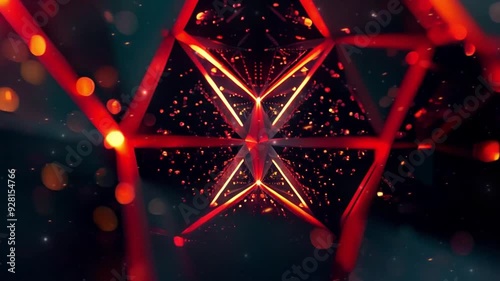 Abstract triangle background animation of glolws material, wave movement, slow, high quality, HD, red , orange