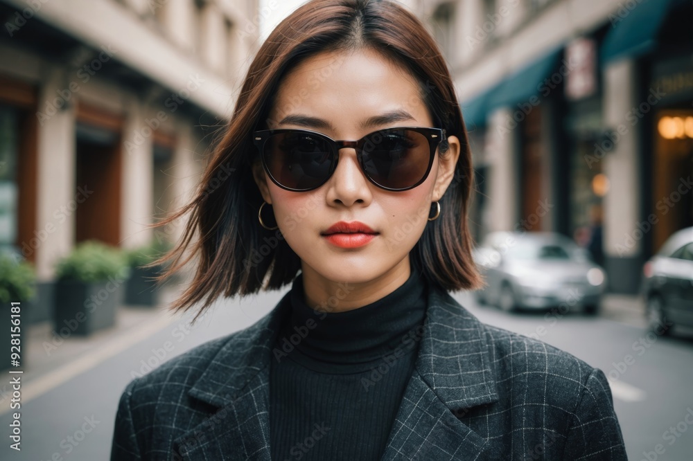Fashion asian female model wearing dark sunglasses Fashion asian female model wearing dark sunglasses