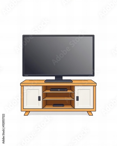 a cartoon of a flat screen tv sitting on top of a wooden stand.