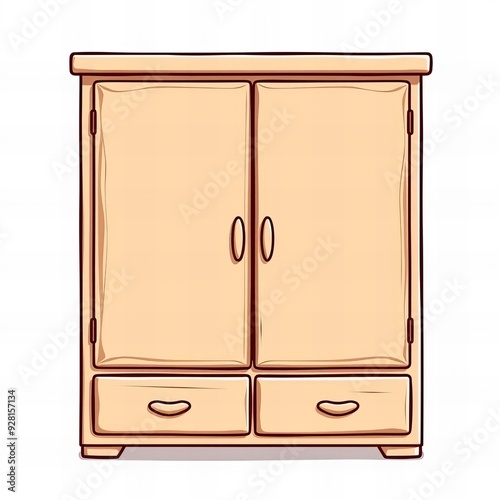 a cartoon illustration of a wooden wardrobe with two drawers. photo