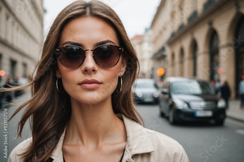 Closeup fashion beautiful woman portrait wearing sunglasses