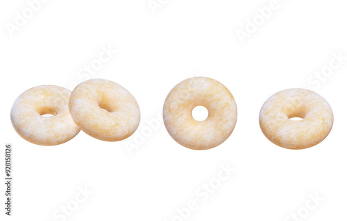 Donut with a sprinkle of powdered sugar. 3d render on white background.