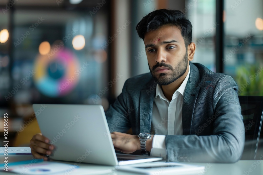 Focused Businessman Working on Laptop in Office Focused Businessman Working on Laptop in Office