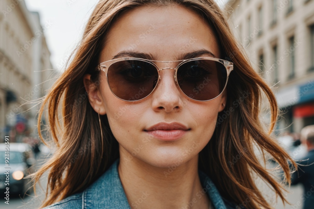 Close up vertical portrait of young woman wearing sunglasses Close up vertical portrait of young woman wearing sunglasses
