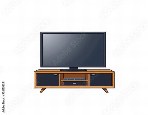 a cartoon of a flat screen tv sitting on top of a wooden stand. photo