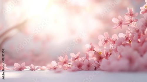 Tranquil Japanese Garden: 3D Cherry Blossoms in Soft Sunlight | Perfect Space for Seasonal Advertisements