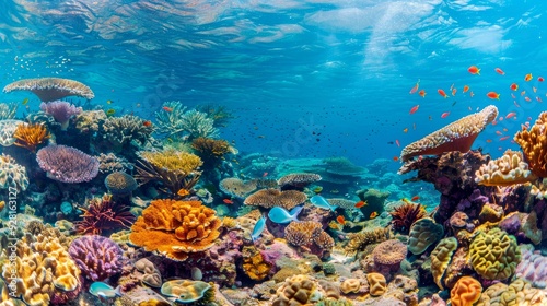 portrait of fish and coral reefs in the sea