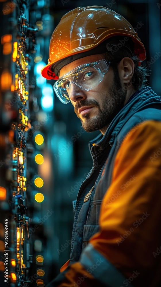 Engineers at a biomethane automotive facility, refining fuel systems, green energy icons glowing, renewable concept.