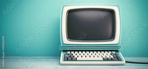 Vintage computer with a CRT monitor and keyboard. Retro technology, old school, nostalgic, 1980s, 1990s.