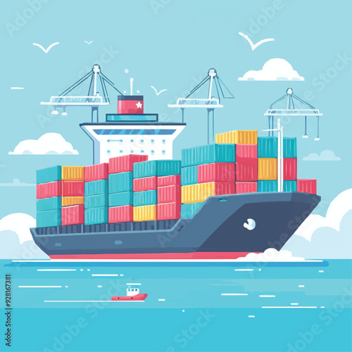 Shipping freight transportation ship with containers in the ocean