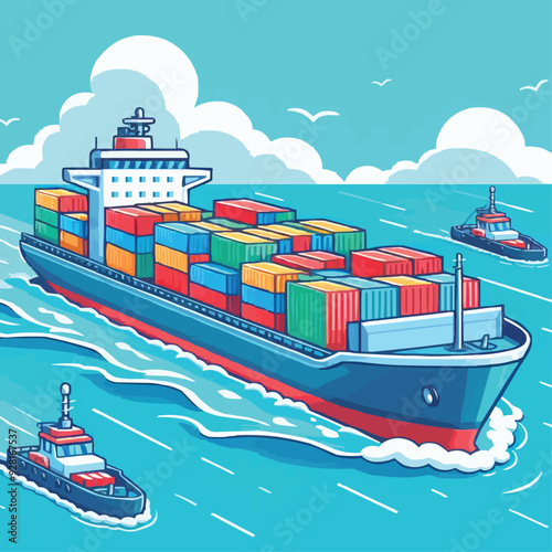 Shipping freight transportation ship with containers in the ocean