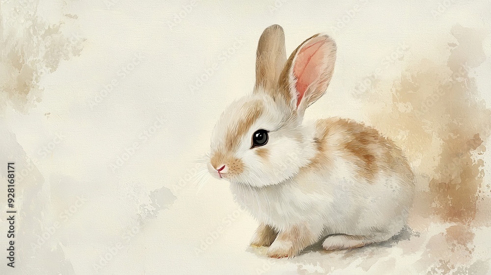 Watercolor bunny with soft, fluffy fur and a gentle background.