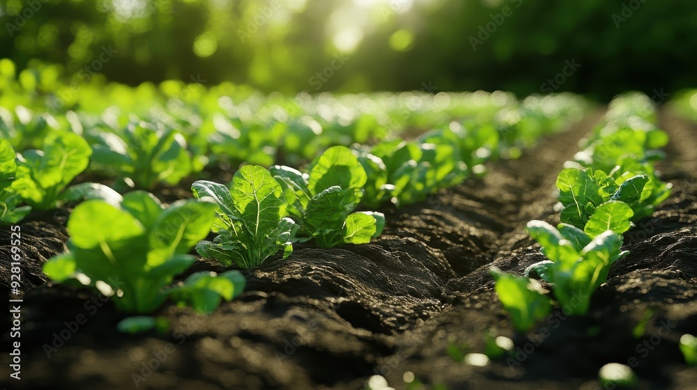 Fresh Green Lettuce Growing in Rows on a Sunny Day in a Fertile Vegetable Garden Fresh Green Lettuce Growing in Rows on a Sunny Day in a Fertile Vegetable Garden