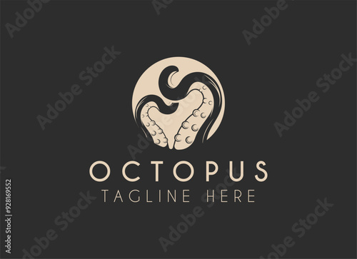 kraken octopus trident hipster vintage logo vector icon illustration