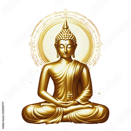 Gold Buddha statue watercolor oil painting clipart transparent background png